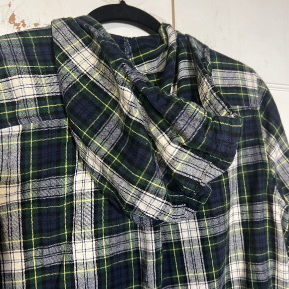L.L. Bean Scotch Zip Up Flannel Hooded Plaid Green Blue White Size Medium Fall - Picture 8 of 10